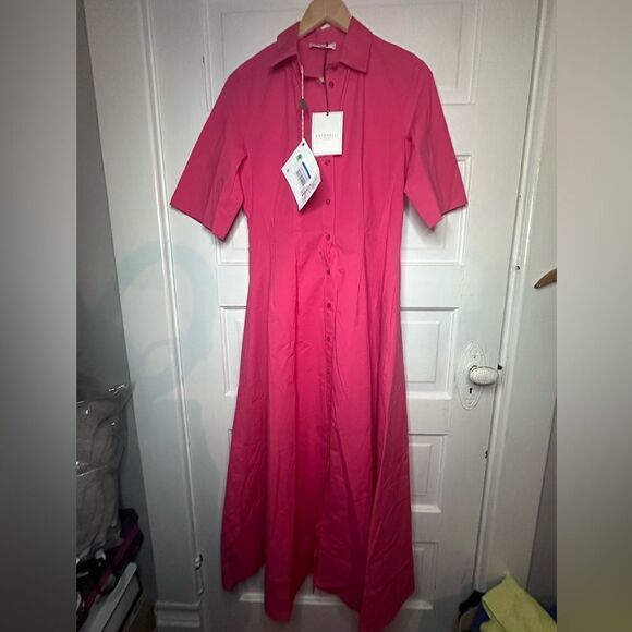 Antonelli | NWTs Monaco Pink Front Button Midi Dress Size Medium - Picture 4 of 13